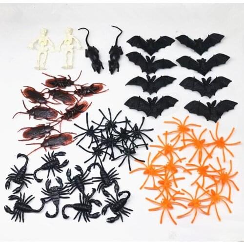 48PCS/bag Mini Halloween Simulation Scary Animal Toy Plastic Spider Bat Scorpion Mouse Bone Halloween Gift