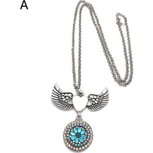 Fashion Wing Heart Interchangeable Bohemia 246 Rhinestones 18mm Snap Button Necklaces Pendant DIY Jewelry For Women Gift