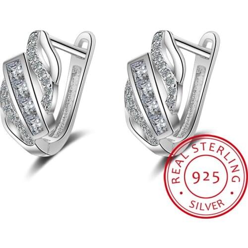 Fashion 925 Sterling Silver Stud Earring Geometric Design Micro Pave Zirconia Earring For Women Pure Silver Jewelry oorbellen