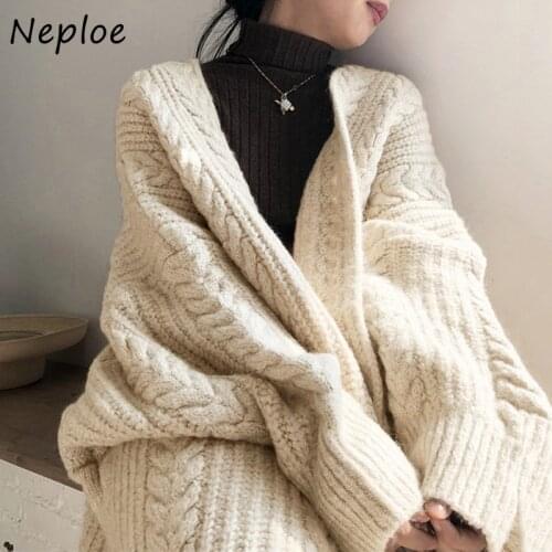 Neploe Korean Chic Twist Patchwork Warm Sweaters Women 2021 Casual Knitted Cardigans Autumn Winter Simple Loose Coat 1G695