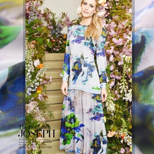 2016 newest flower inkjet silk chiffon yarn thin silk dress shirt silk fabrics wholesale high quality silk cloth