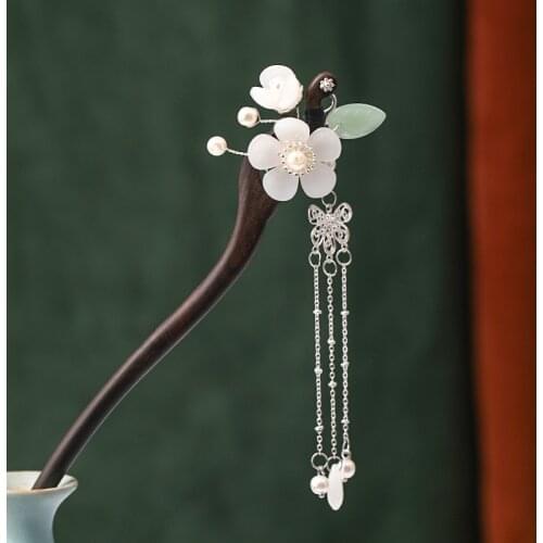 Chinese Hairpins Clips Tassel Flower Pearls Chopsticks Hair Sticks Wooden Hair Forks Jewelry for Women Hair Styling FORSEVEN