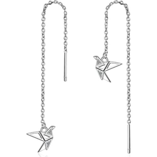 Korean version of simple personality temperament wild thousand paper crane long section silver plated earrings IR046