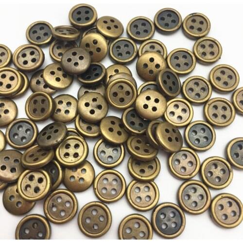 400pcs 10mm Antique Brass Color Plastic Round 4 Holes Shirt Buttons For Clothing Scrapbooking Sewing Accessories Embellishments