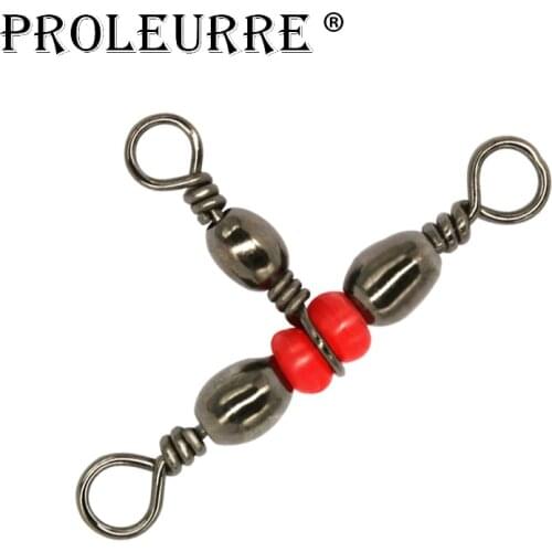 10pcs/lot Fishing Snap Swivel 3 Way Barrel Swivel Ring Fishhook Lure Line Connector With Beads Swivels Bearing Fishing Accessory