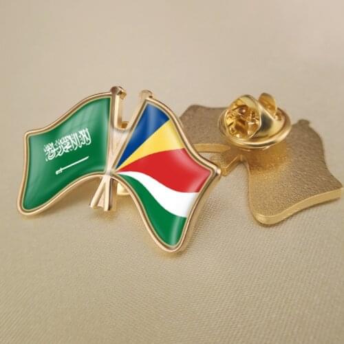 Saudi Arabia and Seychelles Crossed Double Friendship Flags Lapel Pins Brooch Badges