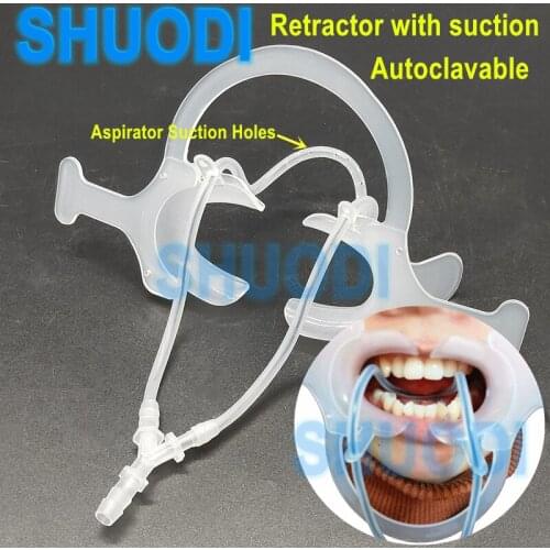 Dental 3C Retractor Lip Cheek Retractor Mouth Opener with Suction Pipe Dentist Surgical Aspirator Suction Tube Autoclavable