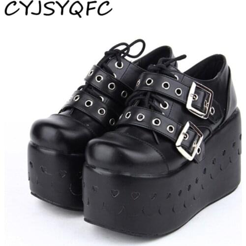 CYJSYQFC Mori Girl Lolita Shoes Buckle Strap Lace Up Heart-shaped Platform High Heels Ladies Pumps Princess Dress Cosplay Shoes