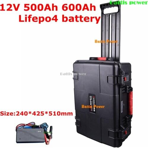 Waterproof 12V 500Ah 600Ah Lifepo4 Lithium Battery with BMS for Solar Energy Storage Motor Homes Sightseeing Vehicle+20A Charger