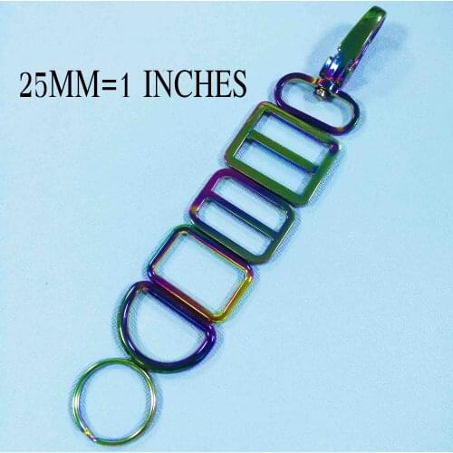 6 Pcs Rainbow Swivel Clasps,Slide Buckles,Rectangle Rings,D Rings,Key Rings,for purse bag Making Hardware Handbag Accessories
