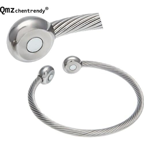 High Quality Mens Energy Health Twisted Wire Magnet Bracelet Anti Radiation Stainless Steel Cuff Bangle Fashion Jewelry