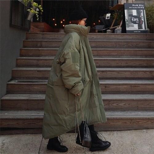 Oversized Parka Coat Women Winter 2021 Army Green Stand Collar Bread Loose Large Size Korean Style Cotton-padded Jacket Female
