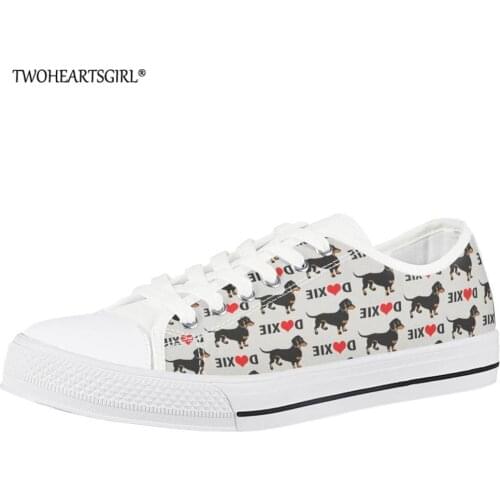 Twoheartsgirl Cute Dachshund Printed Women Low Top Canvas Shoes Spring/Autumn Lace Up Sneakers Casual Vulcanized Shoes