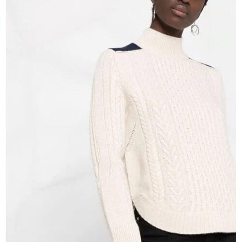 Women Sweater France 2021 winter new splicing casual pullover half high neck knitted cashmere sweater women