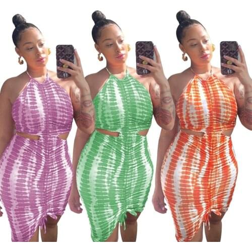 ZKYZWX Tie Dye Bodycon Drawstring Dress Backless Birthday Party Outfit for Women Sexy Off Shoulder Y2k Clothes Club Midi Dresses