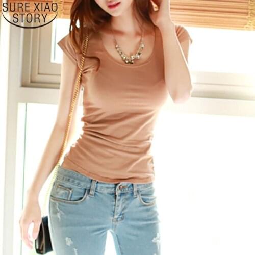 2021 Summer Sexy Back Bow Strap Tops Korean Short Sleeve T-shirt Womens Cotton T-shirts Round Collar Bottoming Shirt Tees 14403