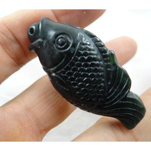 52*24Wholesale natural Chinese black green stone hand-carved statue of fish amulet pendant necklace Jewelry Making