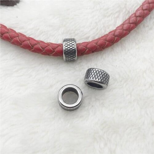 6.46mm Hole 316l Stainless Steel Engrave Small Cylinder Bead Fit Original Charm Leather Bracelet DIY Jewelry Making (Only Bead)