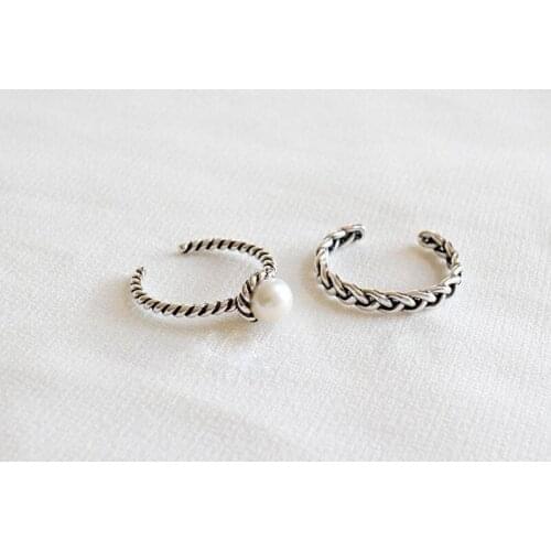 925 Sterling Silver Jewelry Rope Woven Pearl Thai Silver Opening Rings For Women bague anillos (16mm)S-R168