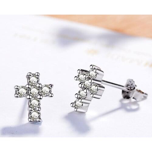 925 sterling silver exquisite small exquisite Jesus cross simple inlaid with zircon crystal earrings party gifts for ladies