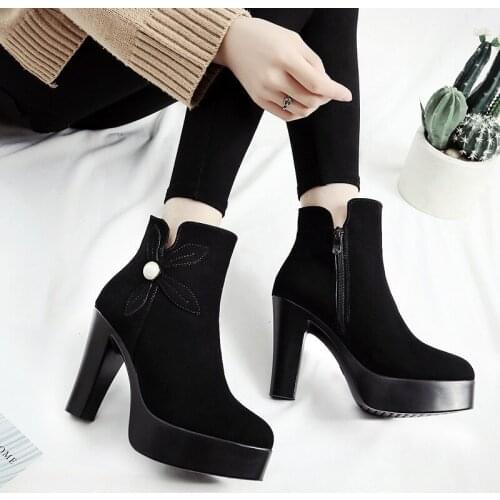 High-heeled platform boots, autumn and winter, wild frosted pointed Martin boots, England thick with 40-43 yards womens boots