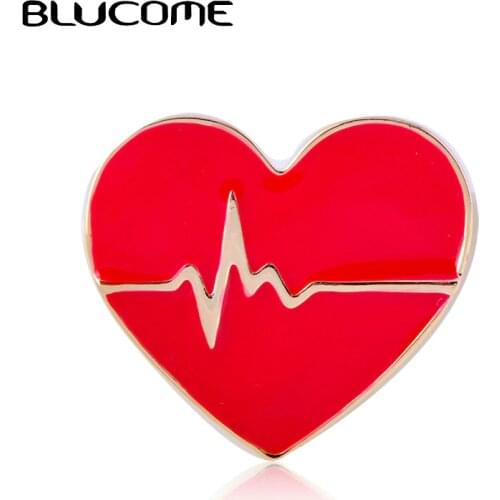 Blucome Red Enamel Love Heartbeat Shape Brooch Corsage Doctor Nurse Hospital Badge Special Design Hearts Brooches Collar Clip