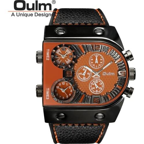 Oulm 9315 Mens Waches Multiple Time Zone Quartz Clock Luxury Brand Leather Watch Big Size Analog Men Sport Wristwatch
