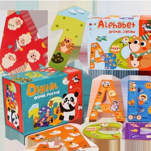 Wooden Number Alphabet Puzzle with Colorful Patterns Kids Educational Toys for Children Gifts