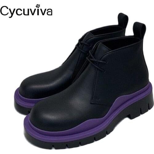 Designer Mixed Color Platform Ankle Boots WomenThick Sole Flat Knight Boots Womens Real Leather Brand Shoes Lace Up Short Boots