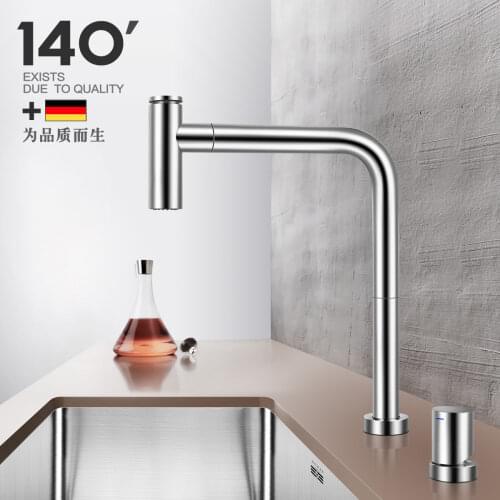 Asras 304 stainless steel Kitchen Sink Tap Pull Out Spray Faucet Durable Silver Stainless Steel Swivel 360° Two Holes