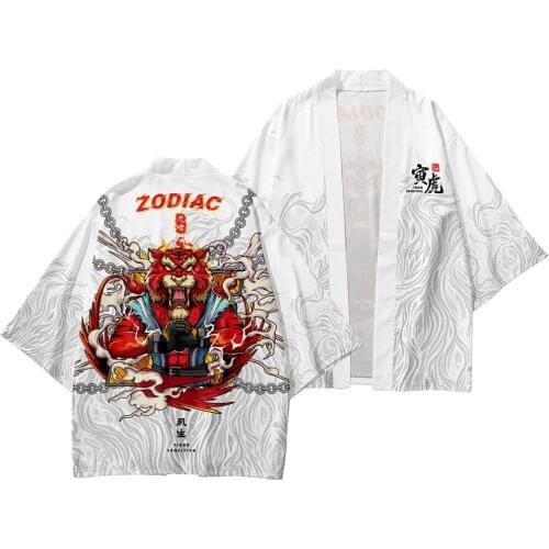 Kimono Suit Samurai Harajuku Cardigan Women Men Cosplay Yukata Tops Pants Set 2021 5xl 6xl White Tiger Print Fashion Japanese