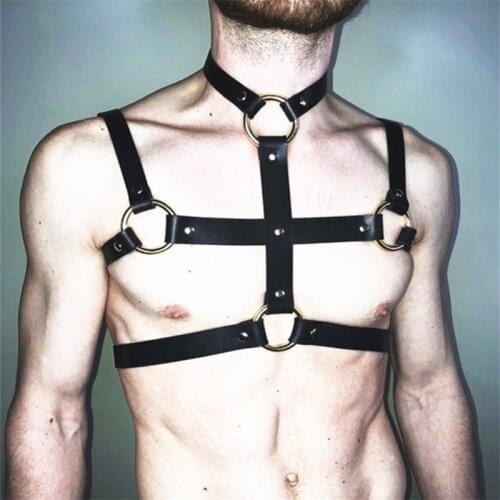 Leather Mens Sexy Bondage Restraints Half Body Harness Belt Punk Gothic Gay Chest Harness Straps Fetish Clubwear Toys for Man