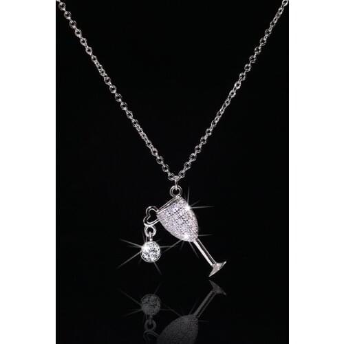 Creative Cute Bling Goblet Pendant Necklace 925 Silver Small Zircon Pendants Charm Short Chain for Woman Korea Style Fine Jewelr