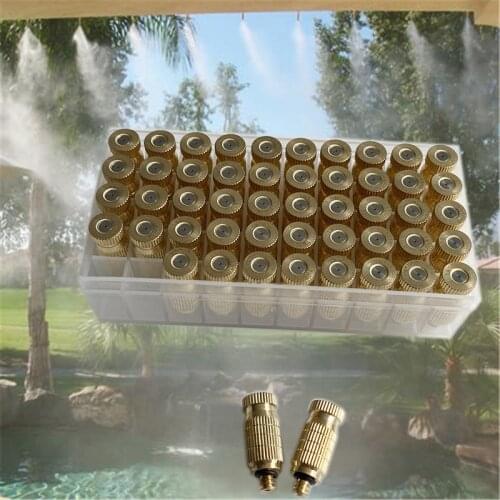 S363 One Box 50pcs Mist Nozzles Threaded Brass Misting Nozzle UNC10-24 Water Mister Sprinkle Dry Fog For Mist Cooling System