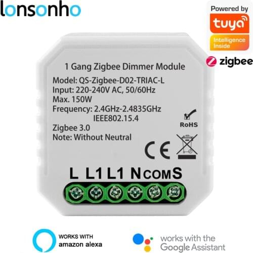 Lonsonho Zigbee Dimmer 220V No Neutral Triac Tuya Smart Led Light Dimmer Switch Module Support Zigbee2MQTT Home Assistant 2 Way