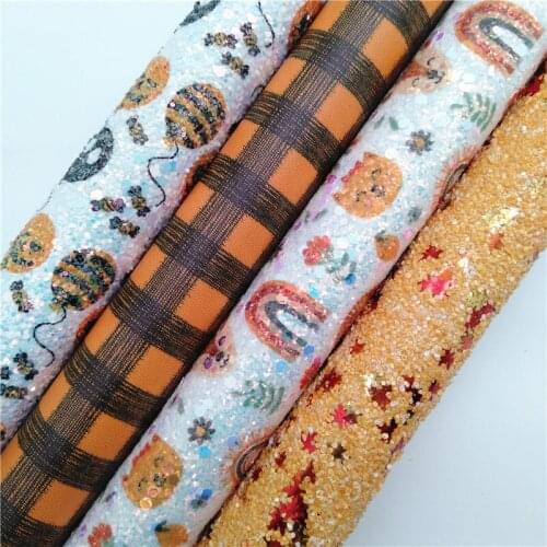 Maples Glitter leather,Foxes Rainbow Balloons Printed Glitter Faux Fabric , Plaids Printed Faux Fabric For Bows 21x29CM KM769
