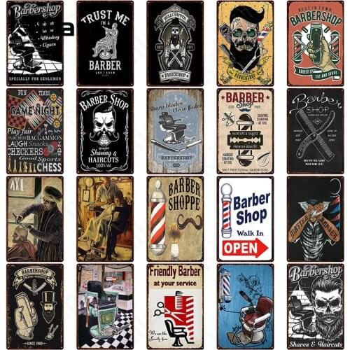 Retro Metal Plaque Barber Shop Creative Metal Painting European Old-Age Cartoon Metal Poster Wall Bar Garage Home Decoration