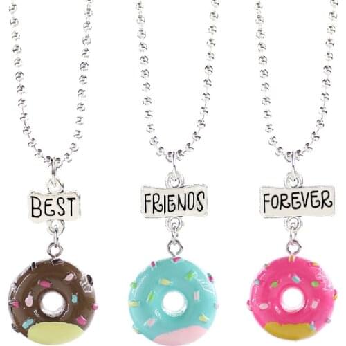 SWEBLE Cartoon Resin Donut Charm Pendant Necklace Best Friend Friendshipe Choker Fashion Accessories Kid Birthday Gift