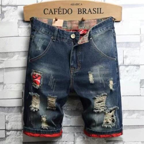 Mens Retro Style Ripped Denim Shorts 2021 Summer New Fashion Casual Hole Patch Jean Shorts Male Brand Clothes