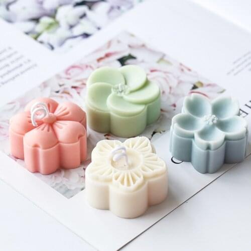 New Four Holes 3D Flower Wax Candle Mold Gypsum Plaster Craft Silicone Mould Sakura Flowers Mini Candle Soap Molds