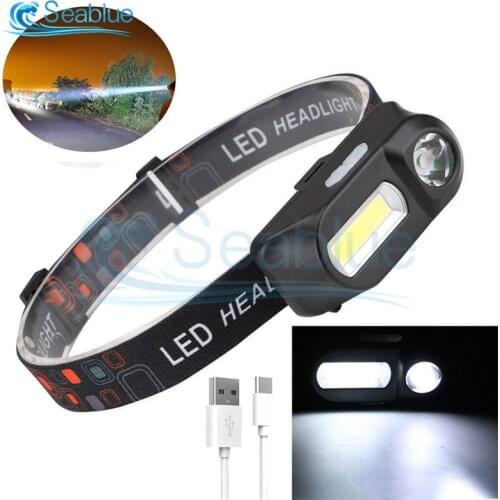 Portable Mini COB LED Headlamp USB Rechargeable Camping Head Lamp Fishing Headlight Flashlight Torch Emergency Light