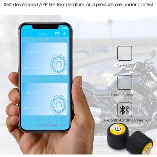 Novel-Motorcycle Tire Tyre Pressure Monitoring System 2 External Sensors for IOS Android APP Mobile Phone Monitoring Alarm