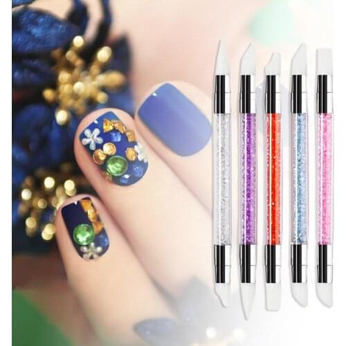 5Pcs/Set Nail Pen Comfortable Multifunctional DIY Painting Soft Silicone Double-end Manicure Embossing Liner for Salon Tools