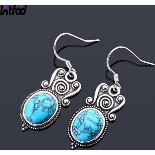 925 Sterling Silver 8x10MM Oval Turquoise Drop Earrings for Women Moonstone Charoite Beads Earring Party Wedding Gift Jewelry