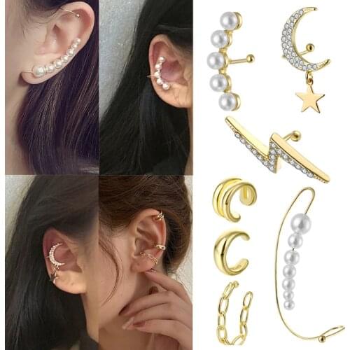 Mixing Gold Star Ear Cuff Gold Leaves Non-Piercing Ear Clips Fake Cartilage Earring Set Jewelry For Women Men Wholesale Gifts