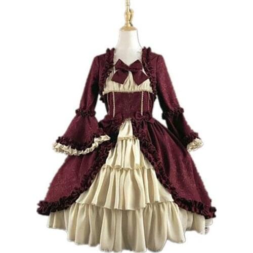 Medieval Retro Gothiced Court Dress 5XL Plus Size Royal Lady Ball Dress Square Neck Tight Waist Bowknot Women Elegant Costume