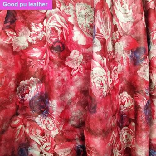 Good 69*50cm Digital printing Rose Faux Leather Fabric PU Leather Soft Synthetic Leather For Bag Sewing Material Diy Clothing