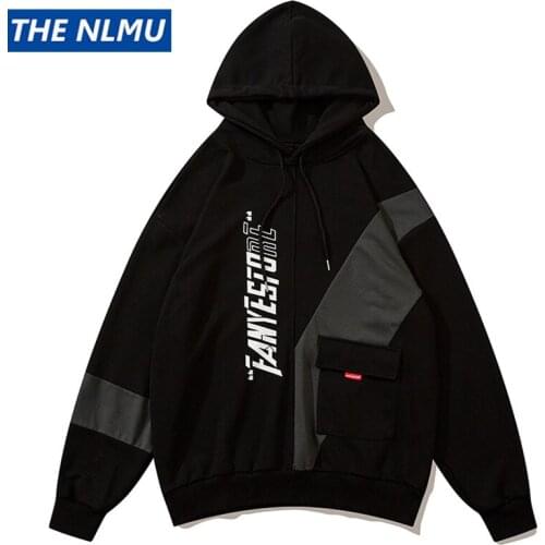 2021 Color Block Patchwork Hoodies Sweatshirt Men Hip Hop Pullover Hoodie Streetwear Casual Cotton Tops Oversize WE249