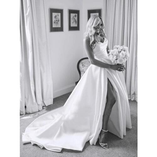 YIWUMENSA Elegant Princess Strapless Satin Boho Wedding Dress 2021 High Split Women Bridal Gown Robe De Marriage Sukienka