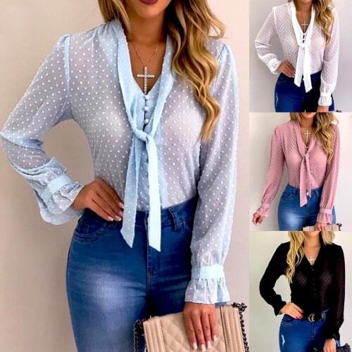 Women Office Slim Casual Tops Female Plus Size 2020 Autumn Summer Fashion Long Sleeve V-neck Pink Shirt